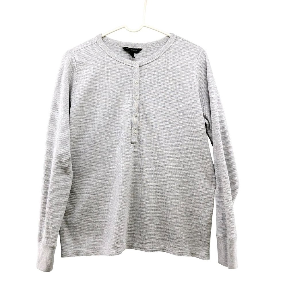 Banana Republic Mens Henley Long Sleeve Shirt Light Gray Waffle Knit Sz L